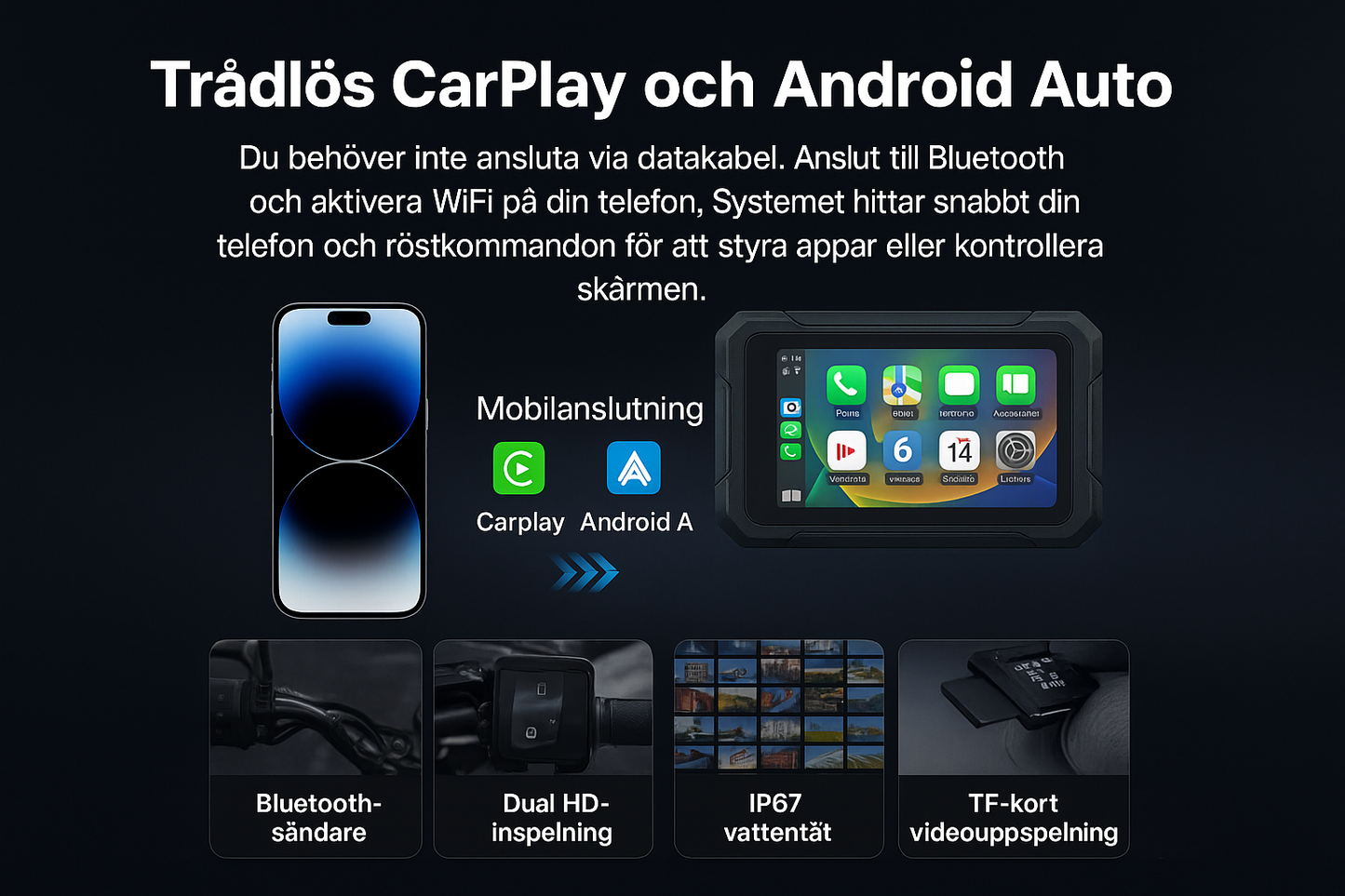Trådlös CarPlay och Android Auto på svenska